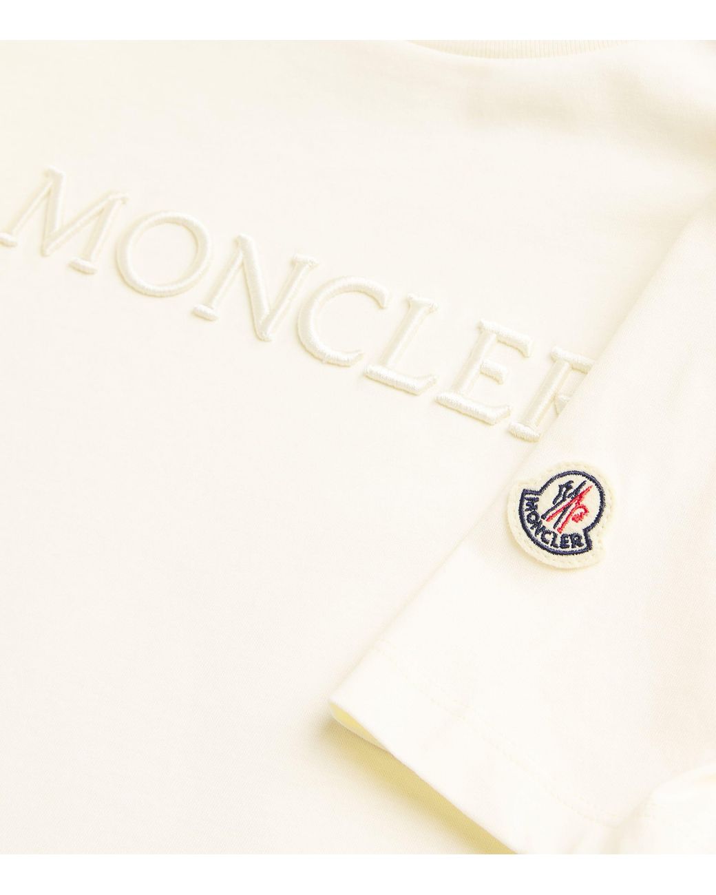Moncler White Embroidered Tonal Logo T-Shirt