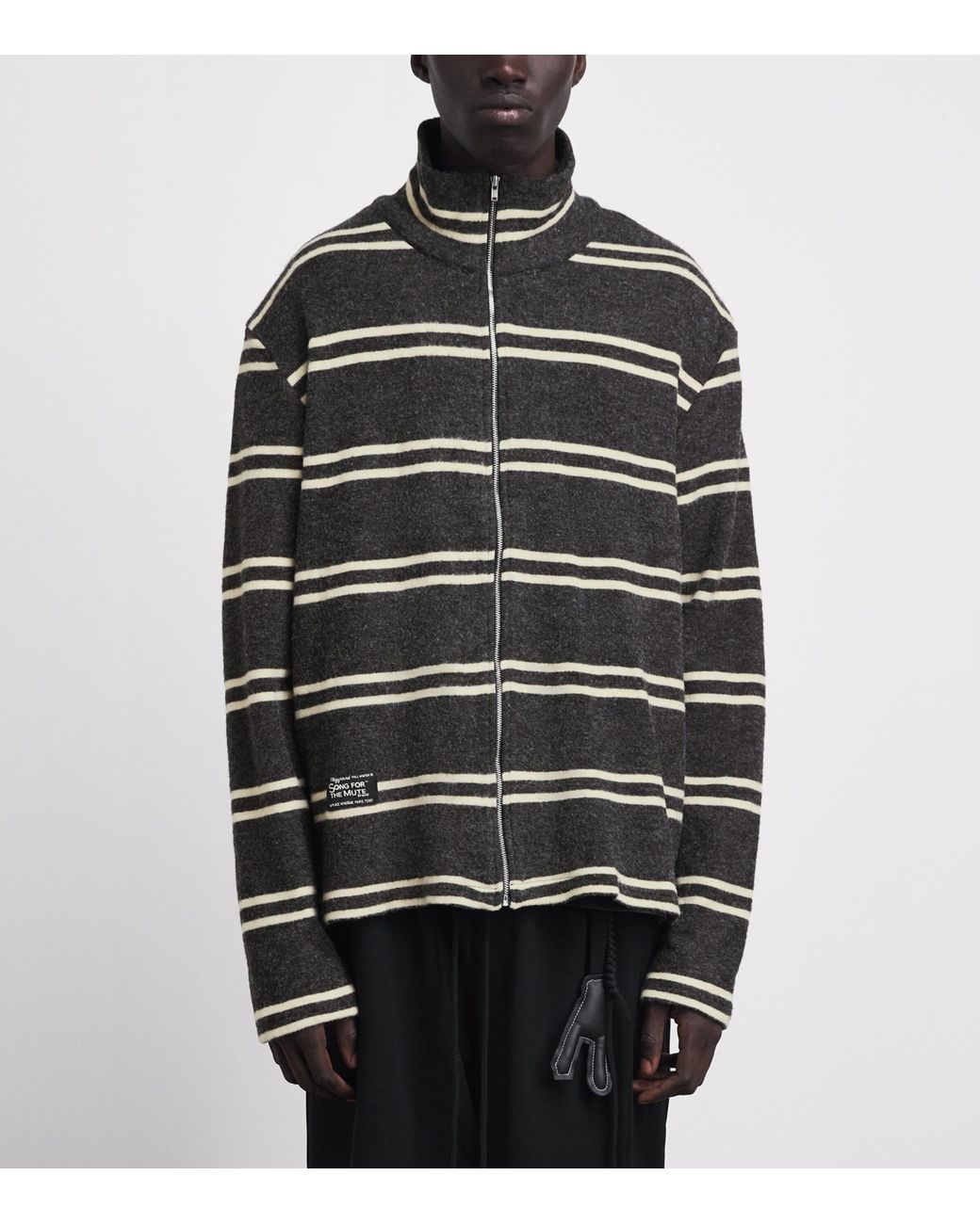 Song For The Mute Black Funnel-Neck Zip-Up Cardigan for men