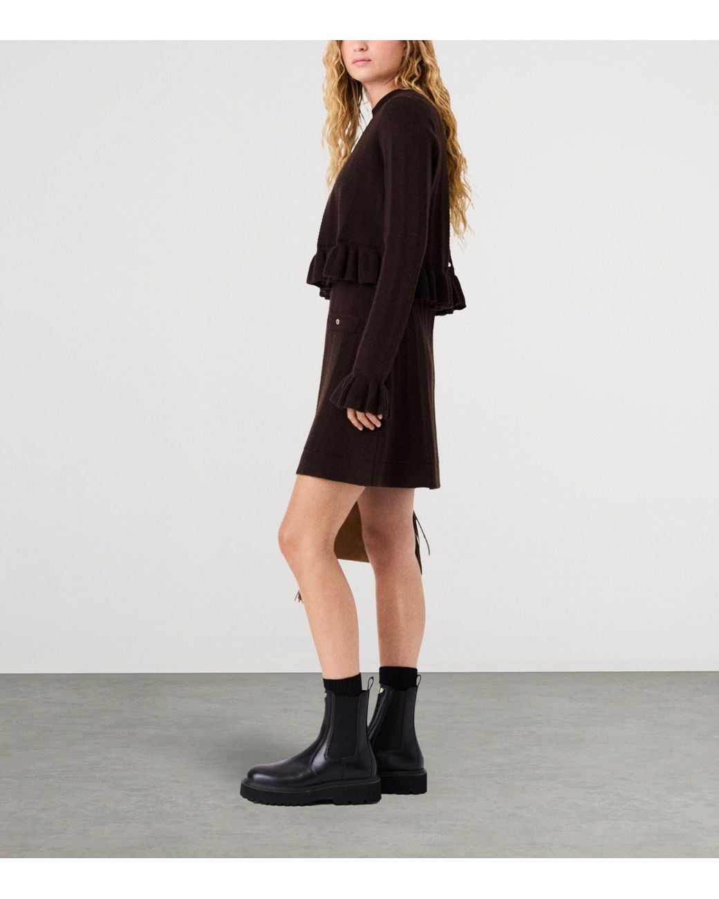 Maje Black Cable-Knit Mini Dress