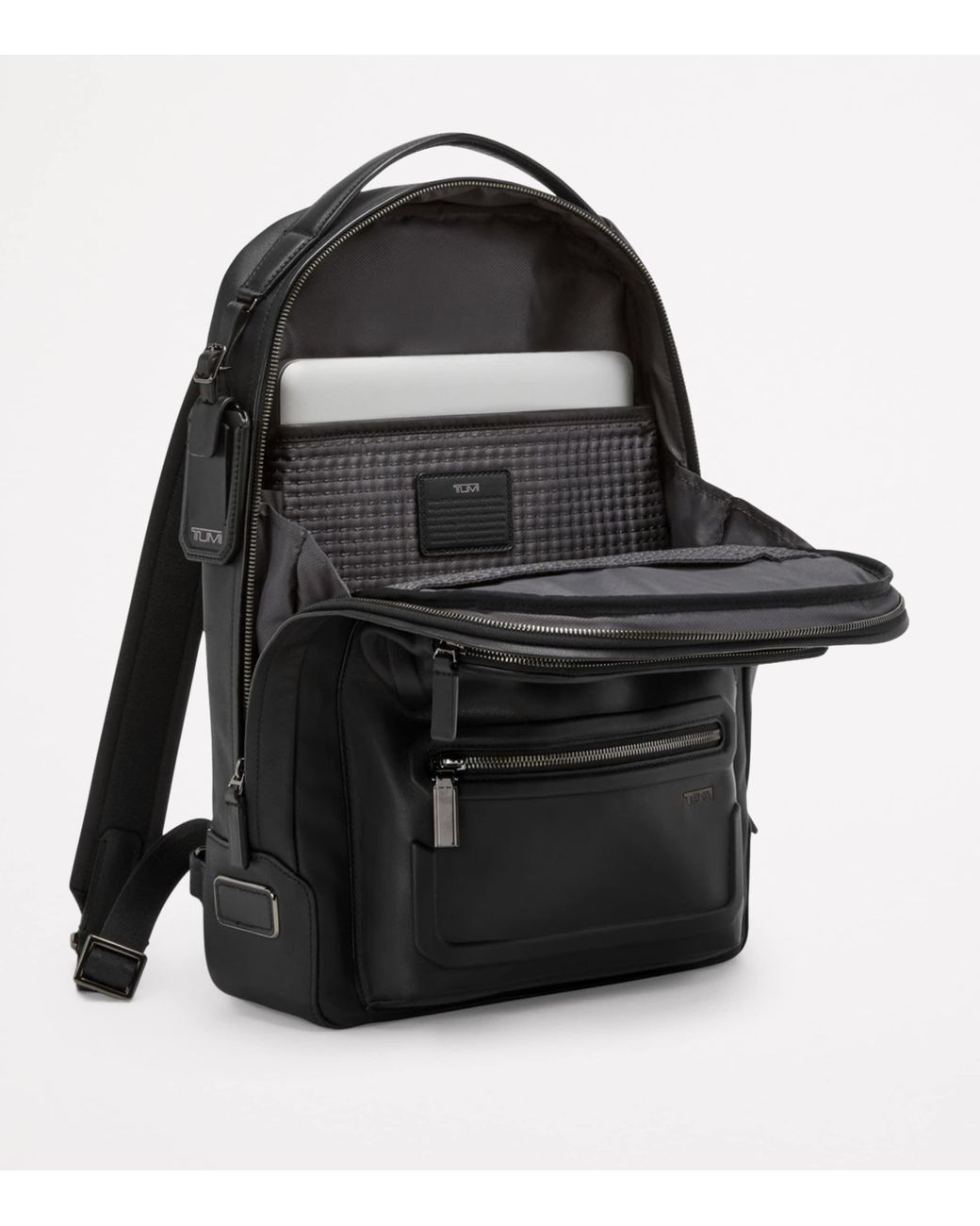 Tumi Black Leather Harrison Backpack for men