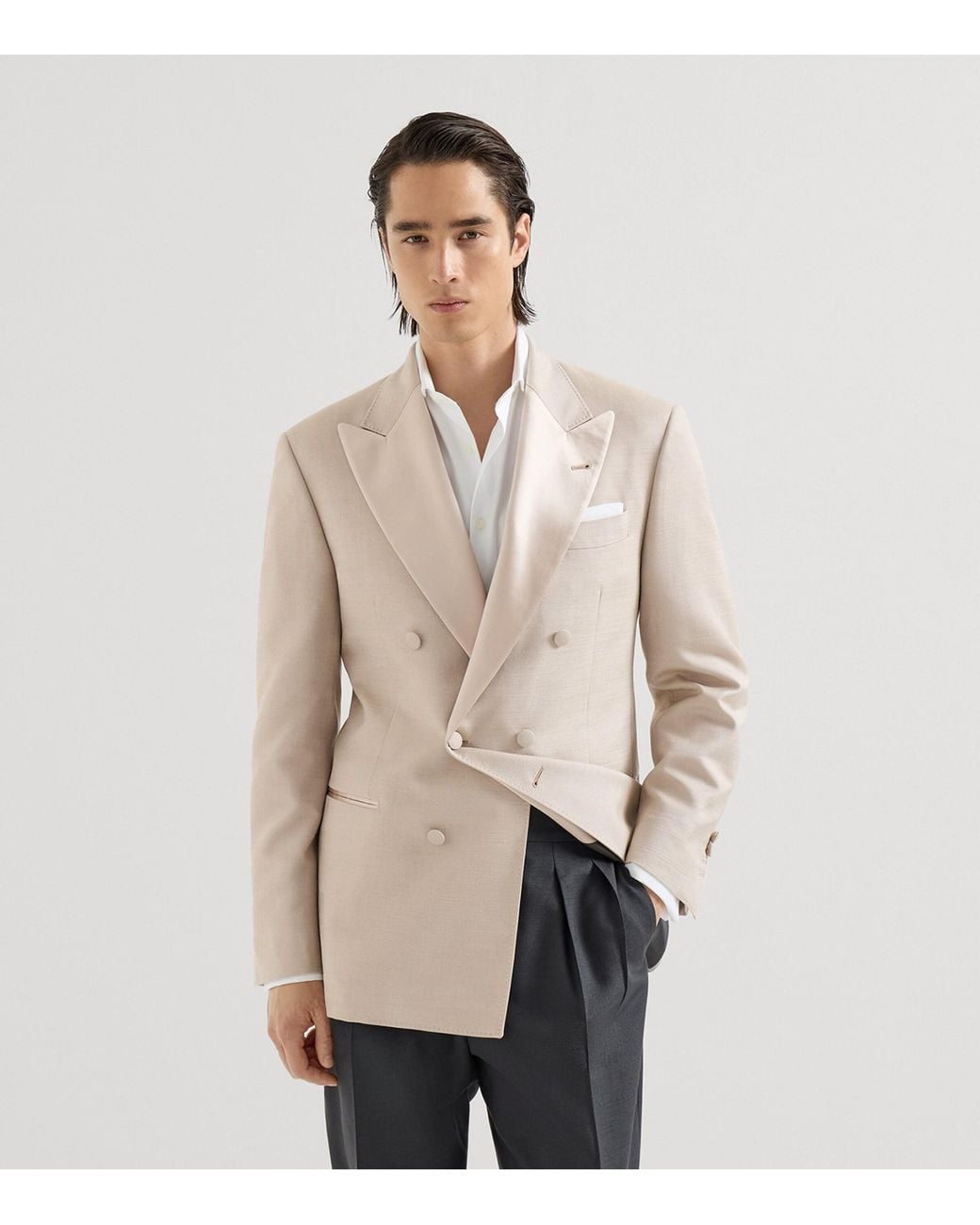 Brunello Cucinelli Natural Silk One-And-A-Half-Breasted Blazer for men