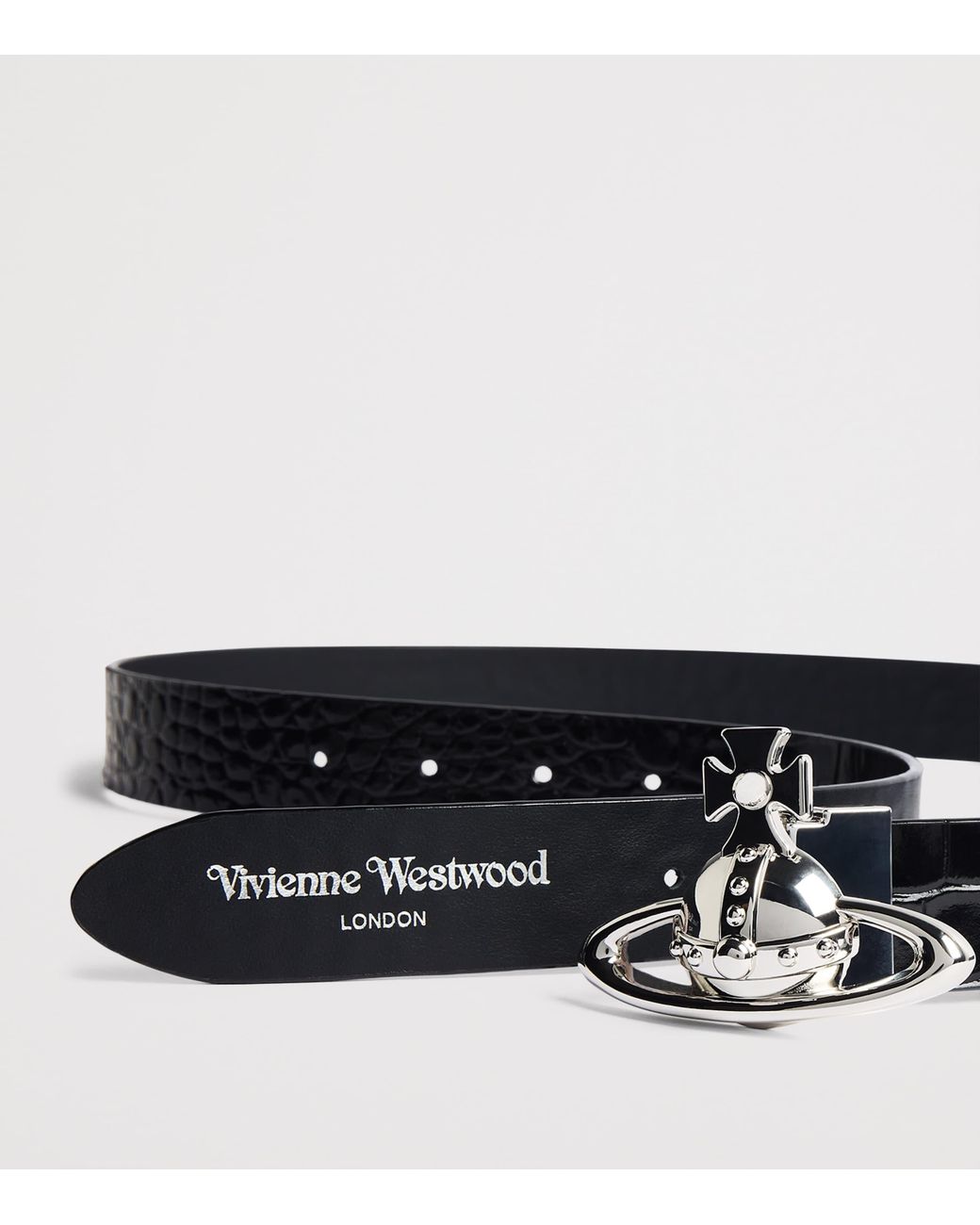 Vivienne Westwood Black Croc-Embossed Leather Orb Belt for men