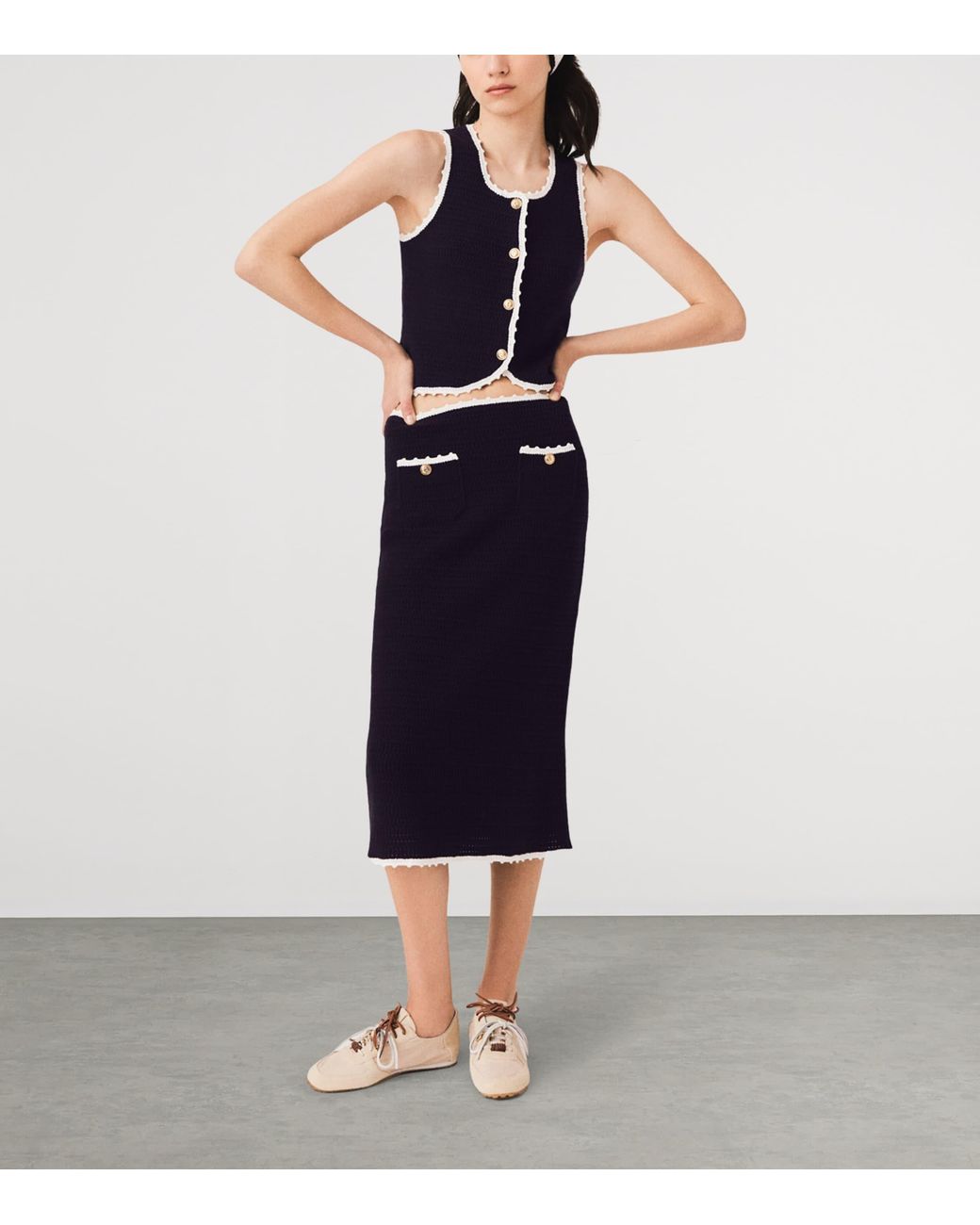 Maje Blue Knitted Midi Skirt