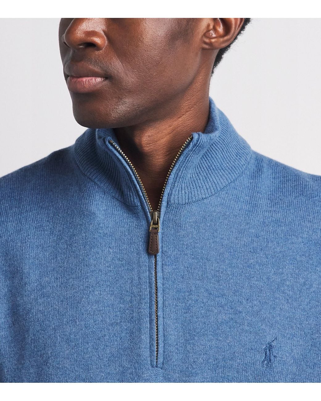 Polo Ralph Lauren Blue Wool Polo Pony Quarter-Zip Sweater for men