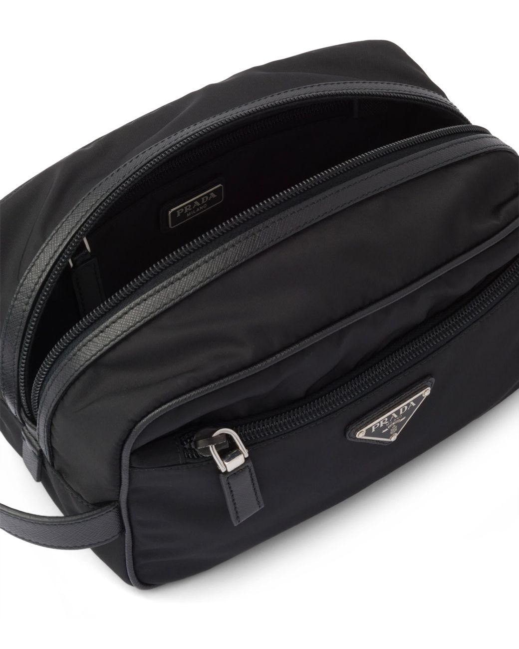 Prada Black Re-Nylon And Saffiano Leather Wash Bag for men