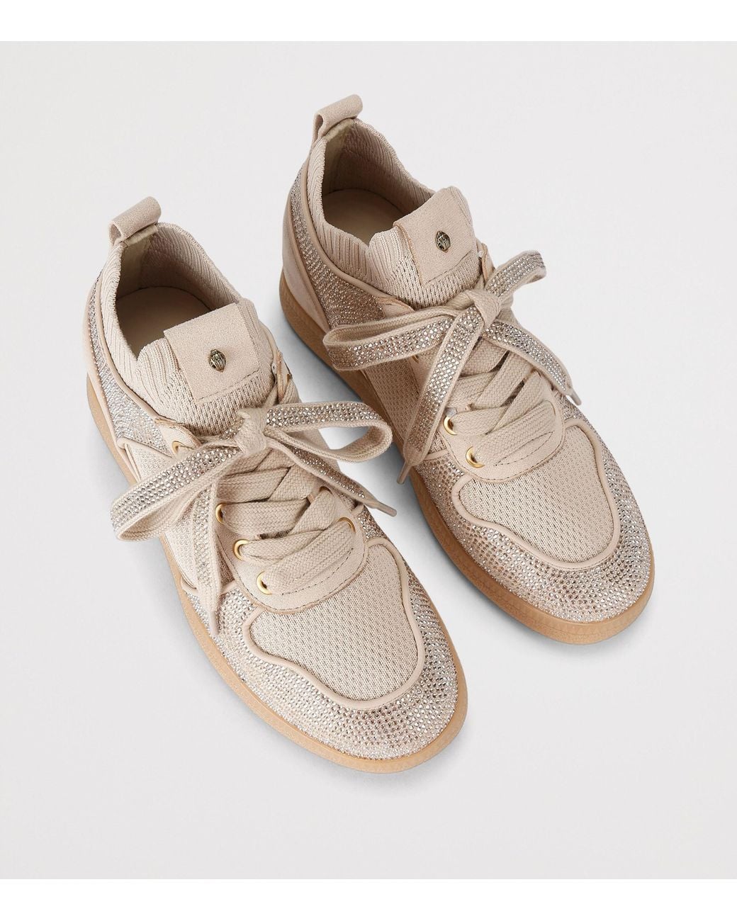 Kurt Geiger Brown Knitted Crystal-Embellished Poplar Sneakers