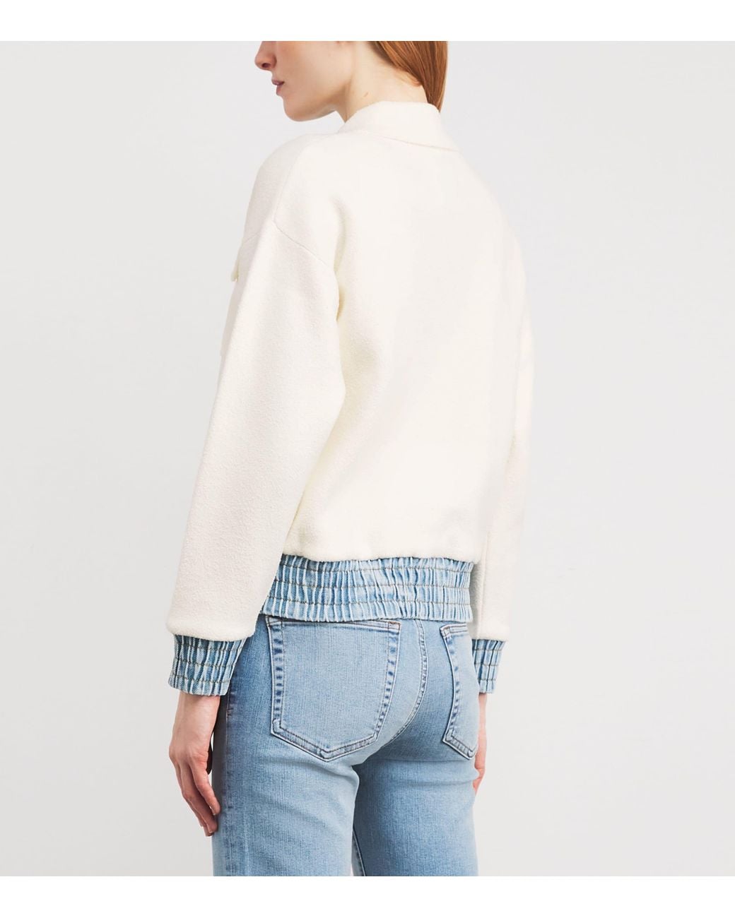 Sandro White Bouclé Denim-Trim Cardigan