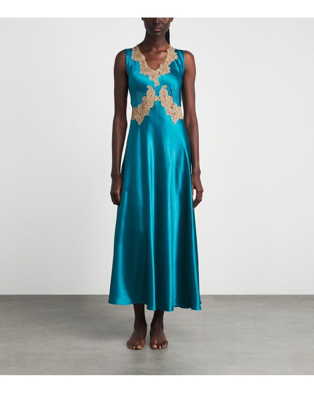 Loretta Caponi Blue Silk Lace Solas Slip Dress