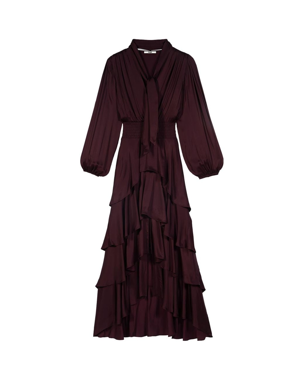 Maje Tiered Pussybow Midi Dress
