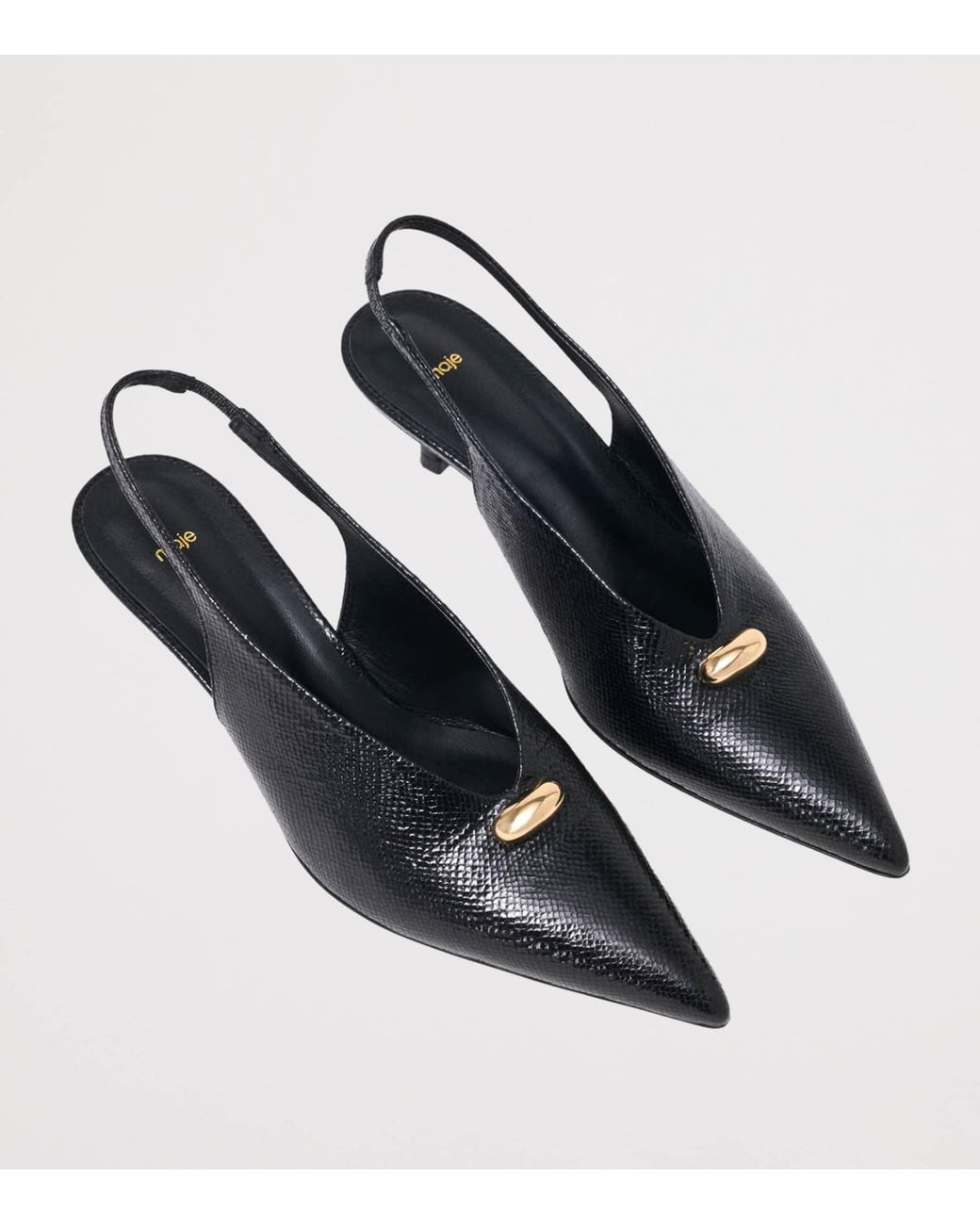 Maje Blue Snakeskin-Embossed Leather Slingback Heels 50