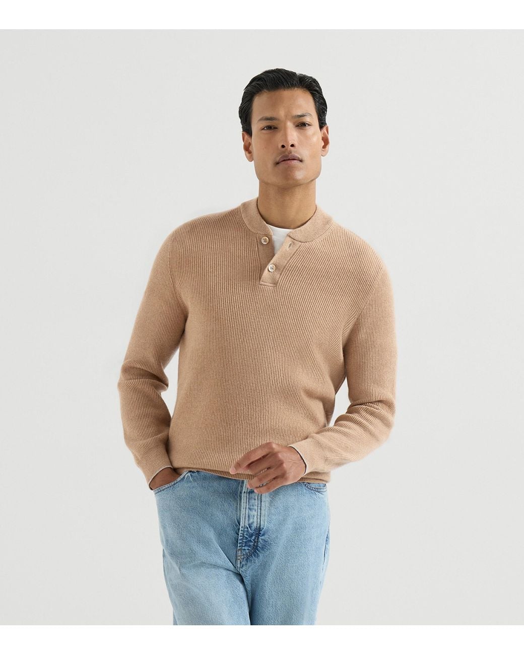 Brunello Cucinelli Brown Cashmere Button-Up Sweater for men