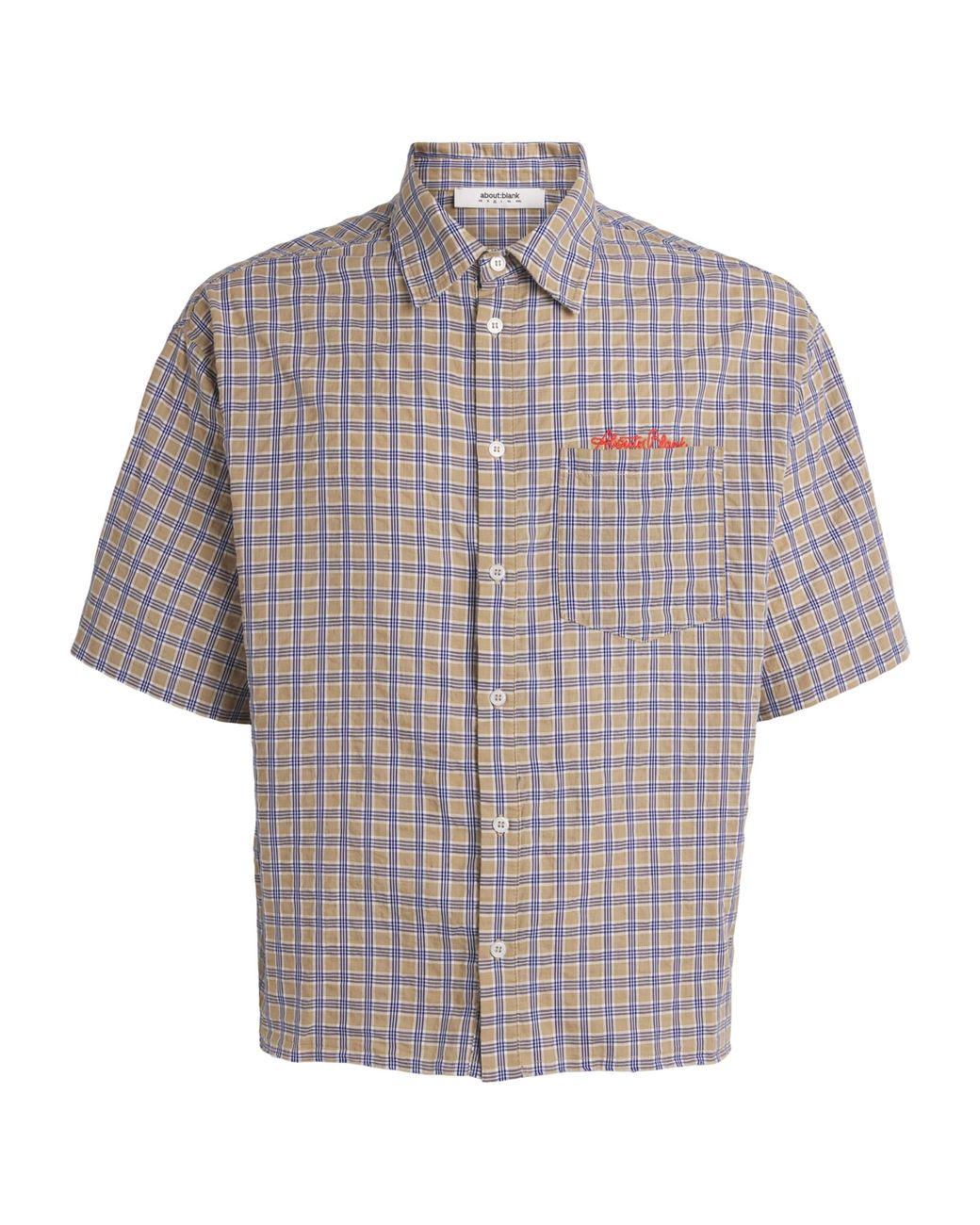 About Blank Gray Cotton Raw-Hem Check Short-Sleeve Shirt for men