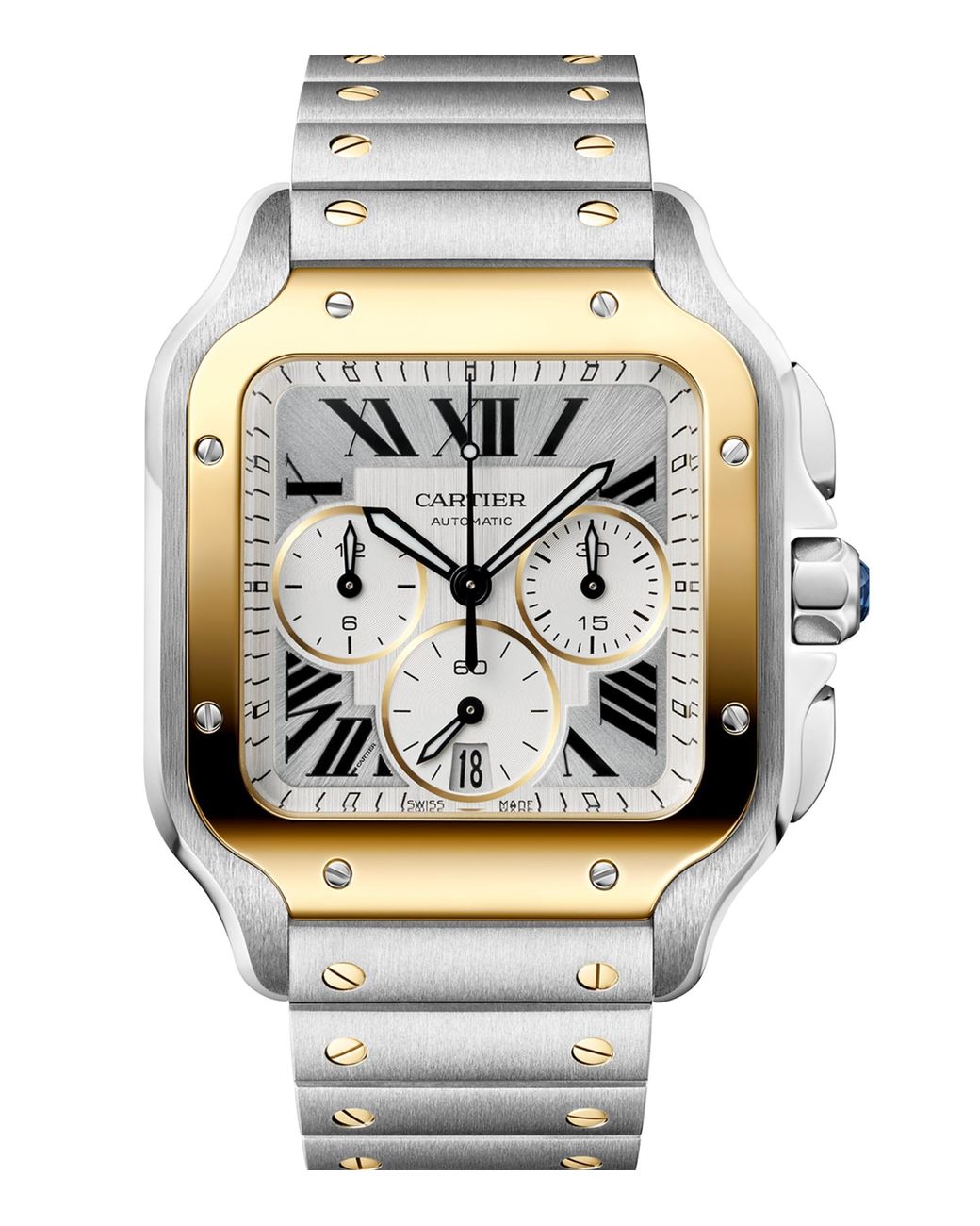 Cartier Metallic Large Stainless Steel And Santos De Chronograph Watch for men