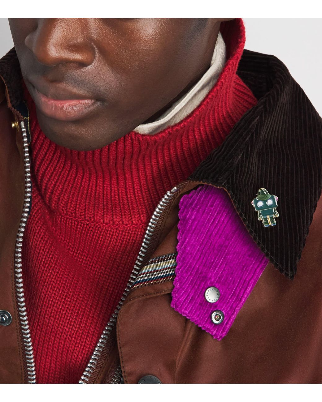 Barbour Gray X Paul Smith Robot Pin Badge