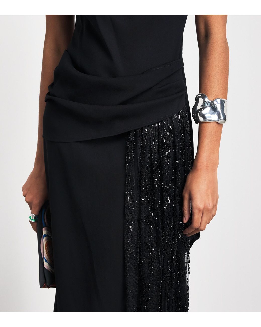Staud Black Beaded Effie Midi Dress