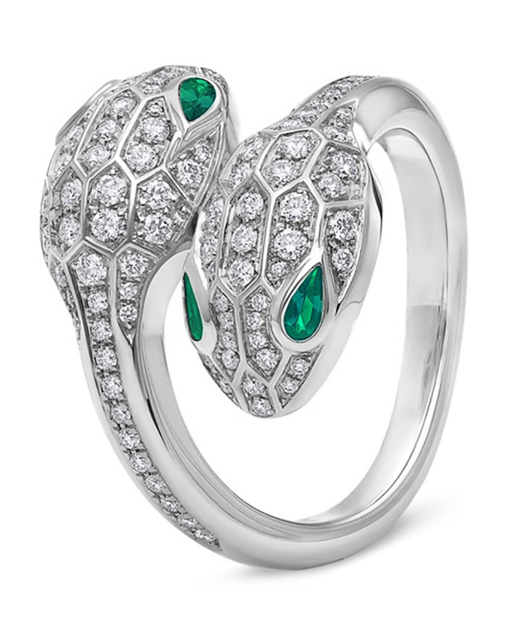 BVLGARI White Diamond And Emerald Serpenti Seduttori Ring