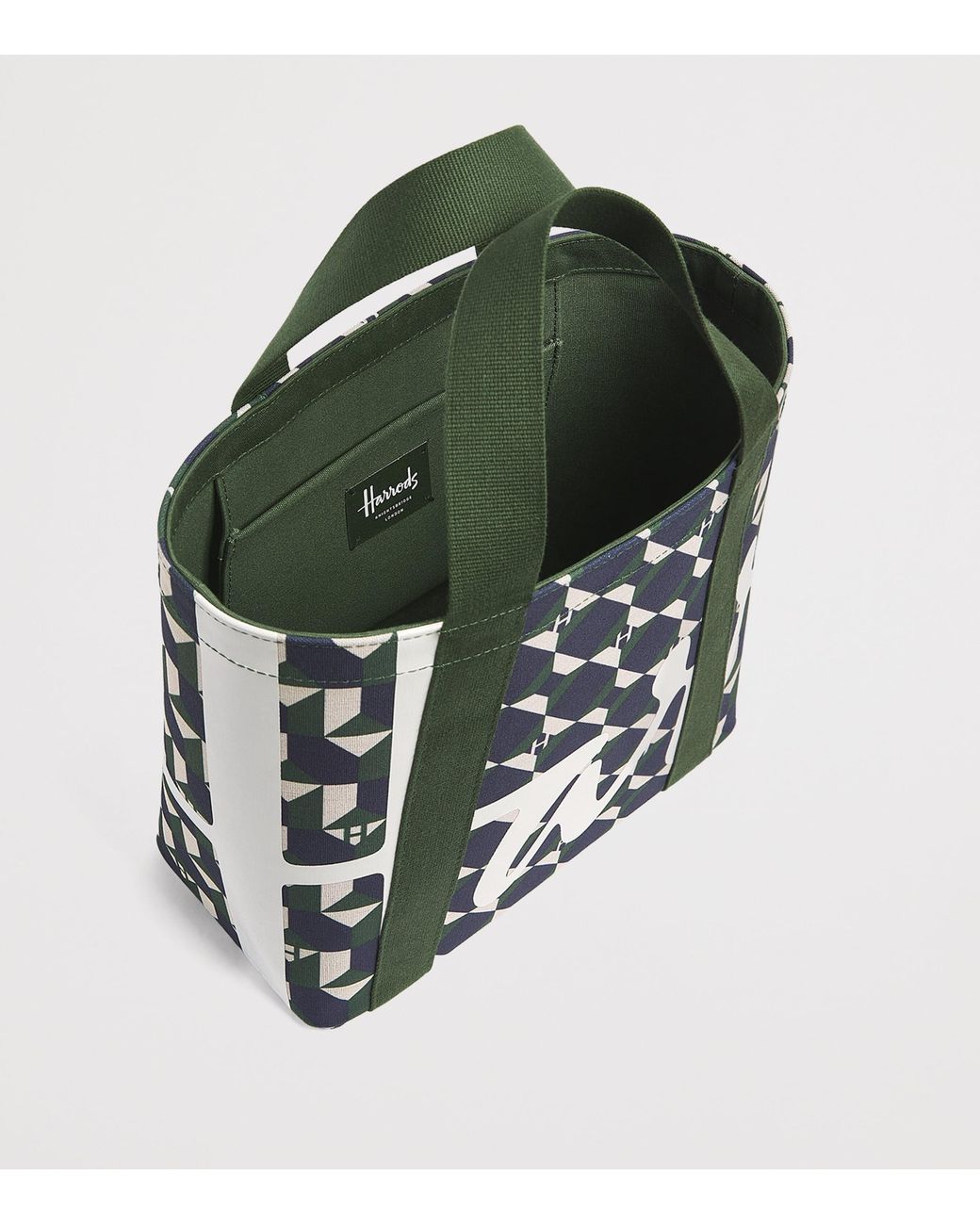 Harrods Green Mini Cotton Geometric Logo Tote Bag