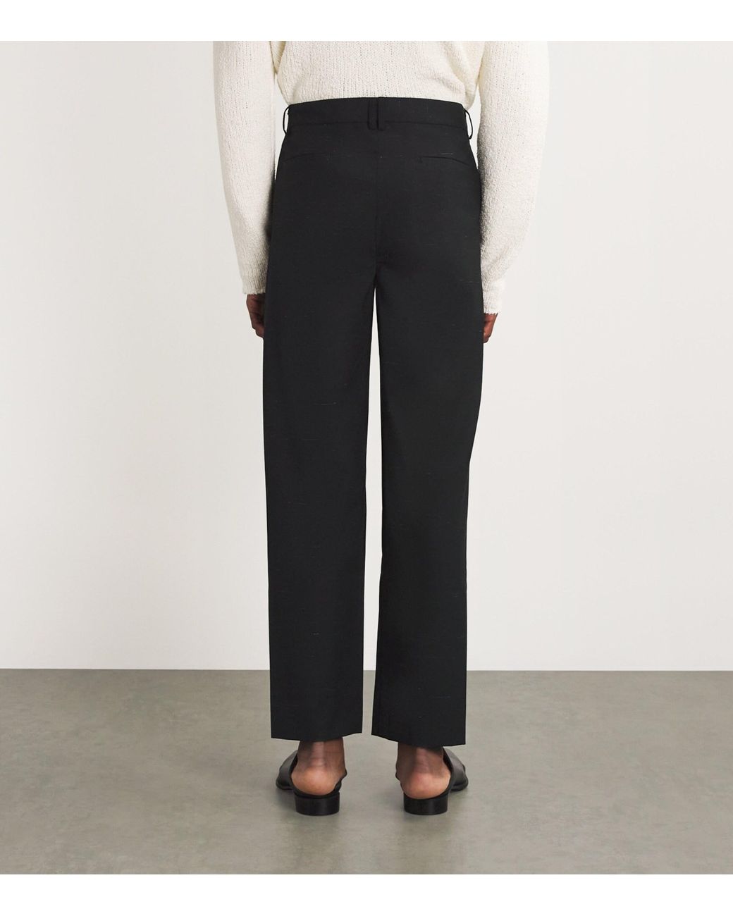 Commas Black Wool-Linen Heathered Straight Trousers for men