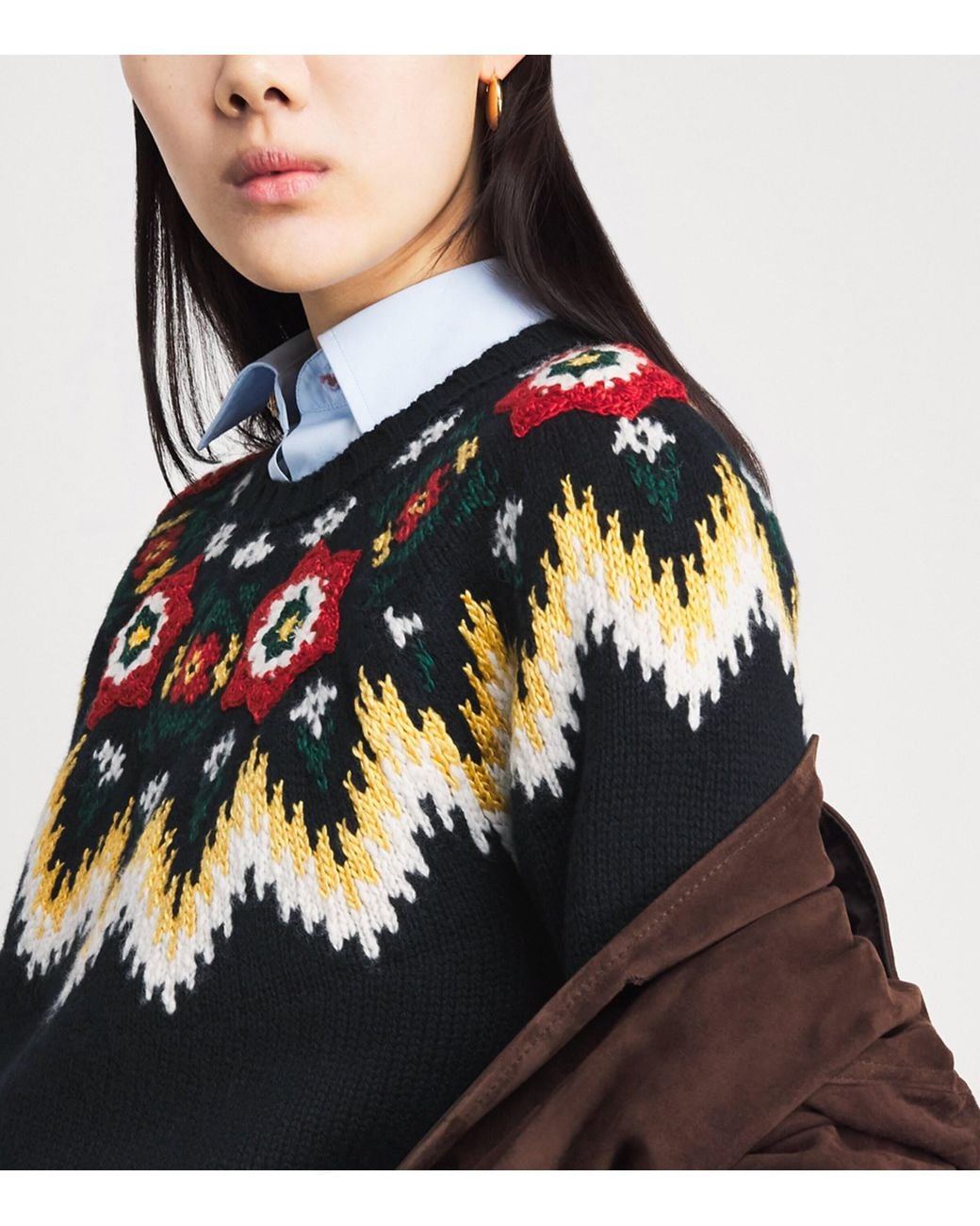 Polo Ralph Lauren Blue Wool-Cotton Floral Crochet Sweater