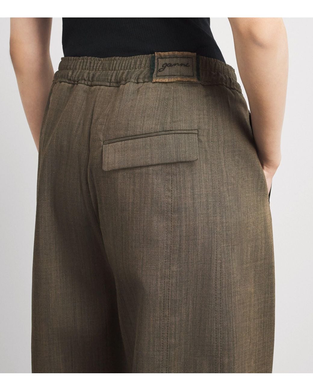 Ganni Brown Wool Elasticated Straight Trousers
