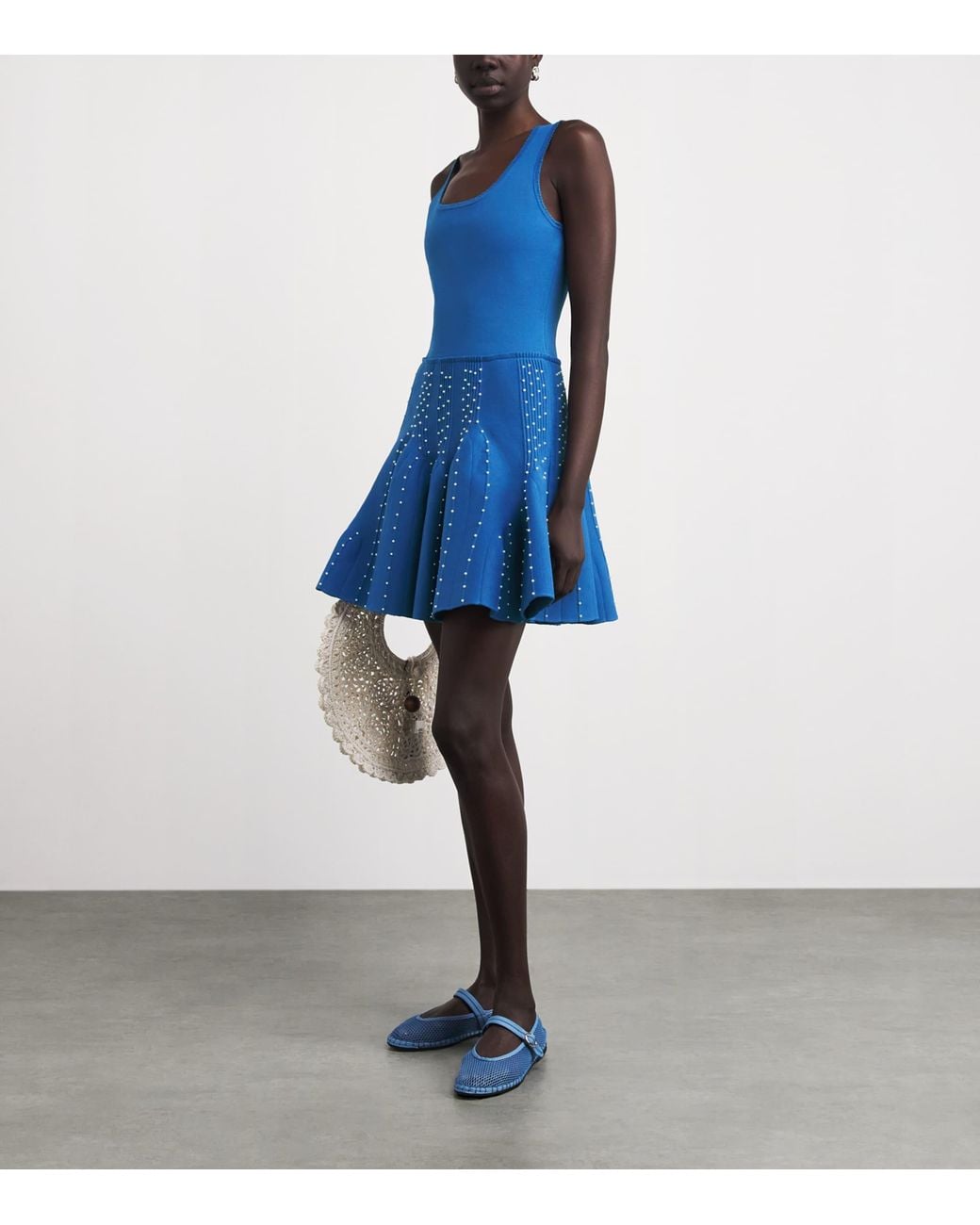 Sandro Blue Embellished Knit Mini Dress