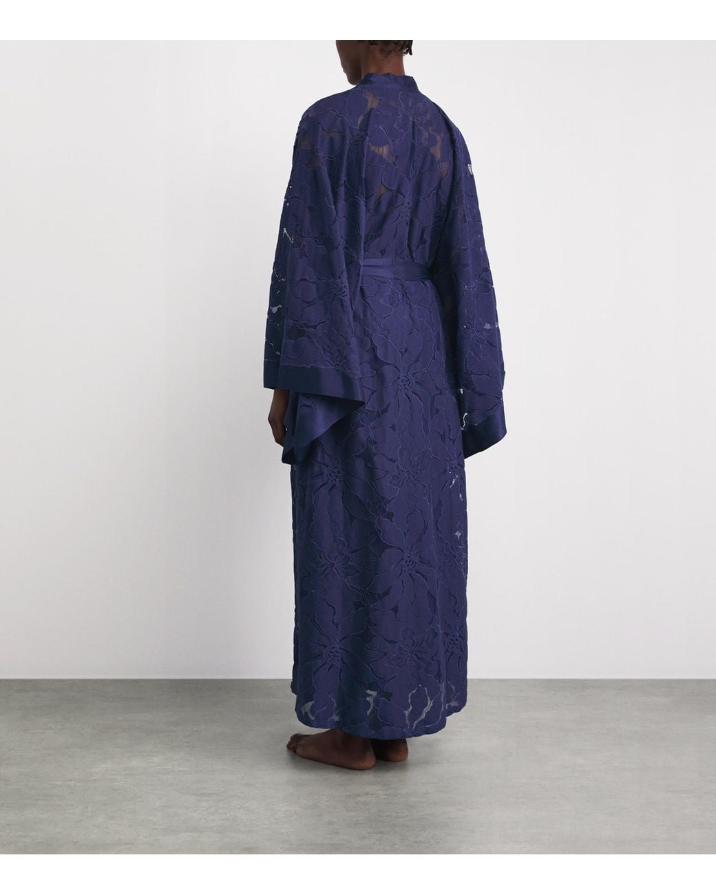 Bocan Blue Satin Lace-Trim Clematis Robe