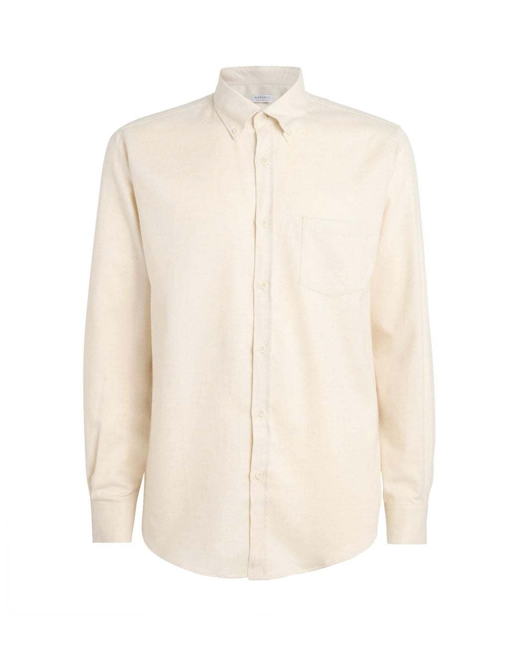 Sunspel White Brushed Cotton Flannel Shirt for men