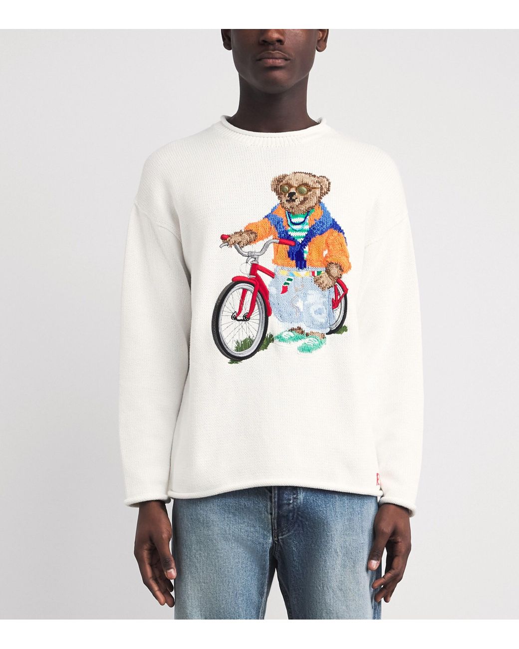 Polo Ralph Lauren White Cotton Embroidered Polo Bear Sweater for men