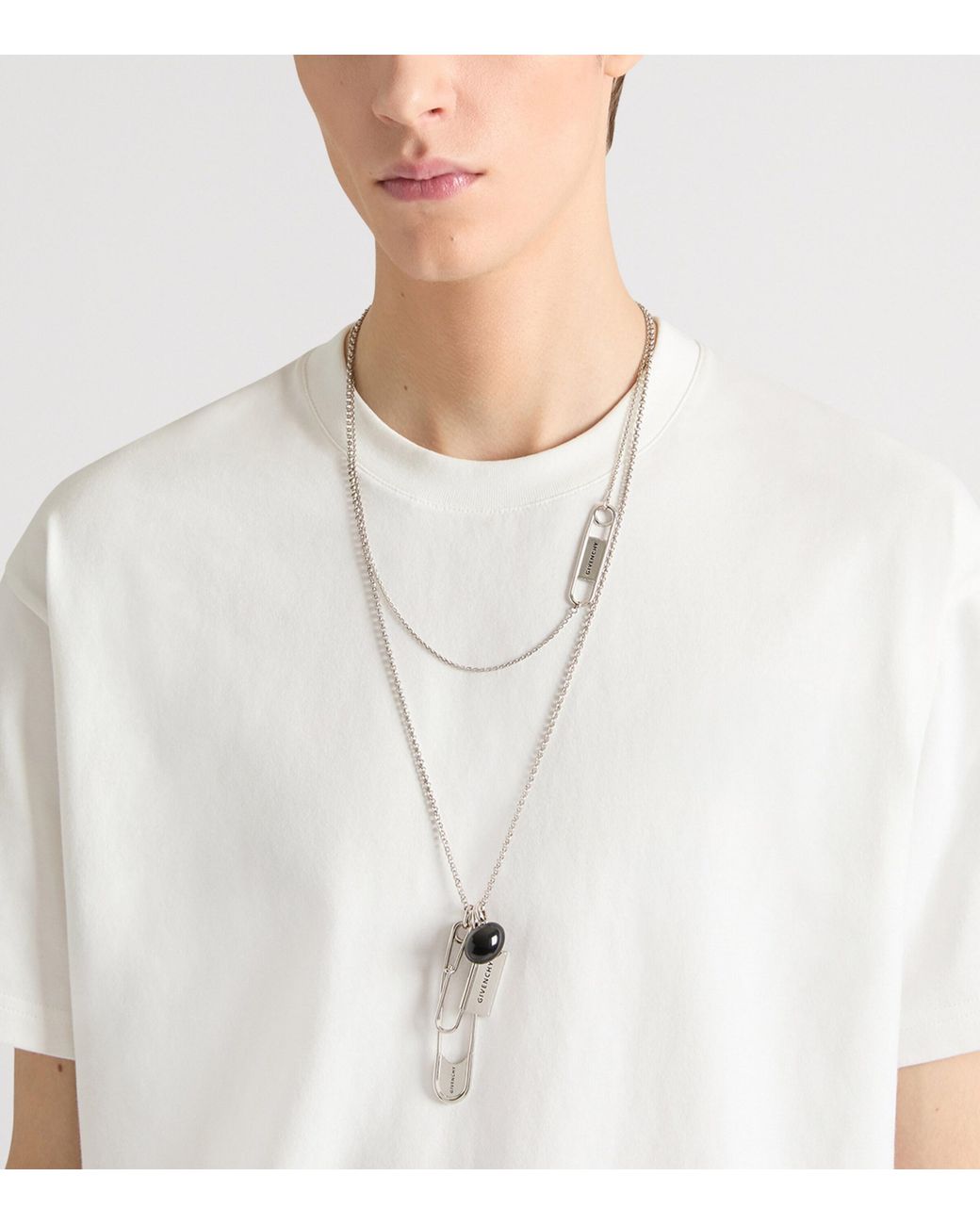 Givenchy White Brass Safety Pin Necklace for men