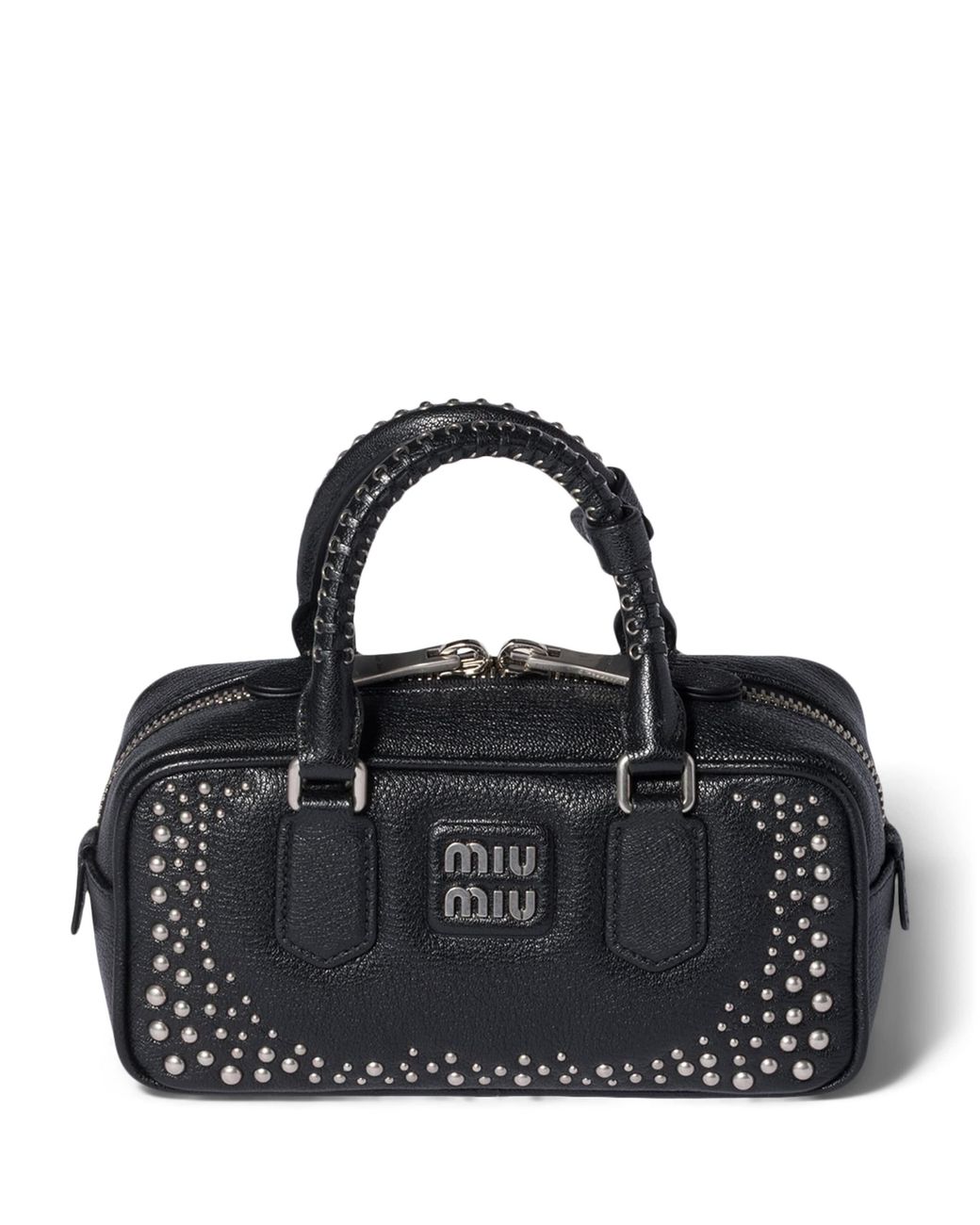 Miu Miu Black Leather Studded Arcadie Top-Handle Bag