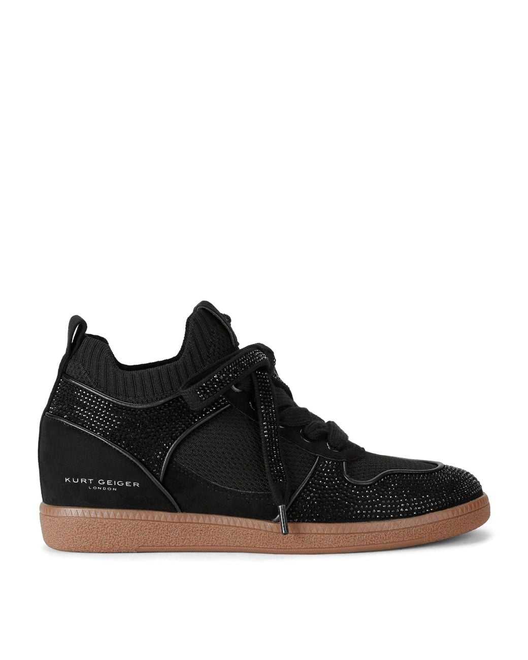 Kurt Geiger Black Knitted Crystal-Embellished Poplar Sneakers