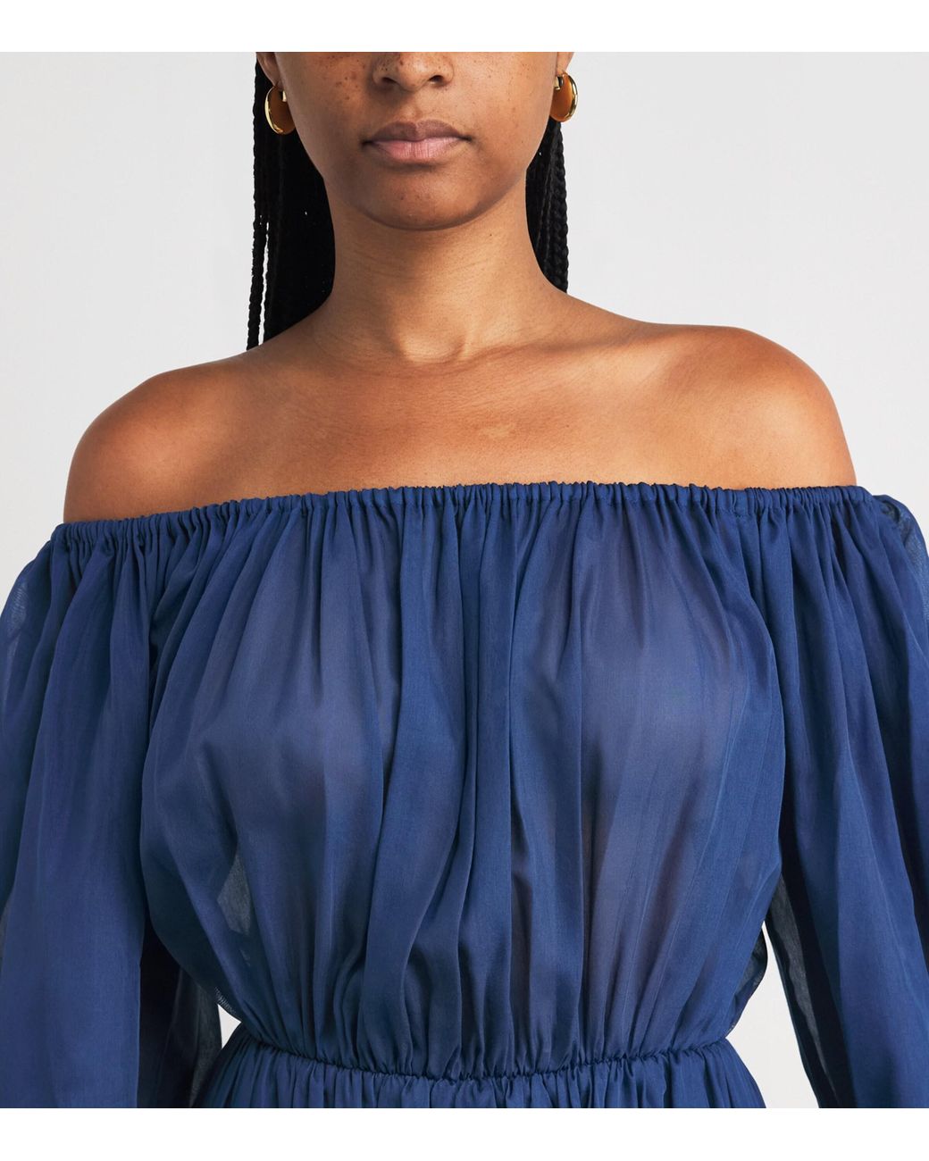 Moré Noir Blue Cotton-Silk Beatrice Tiered Maxi Dress