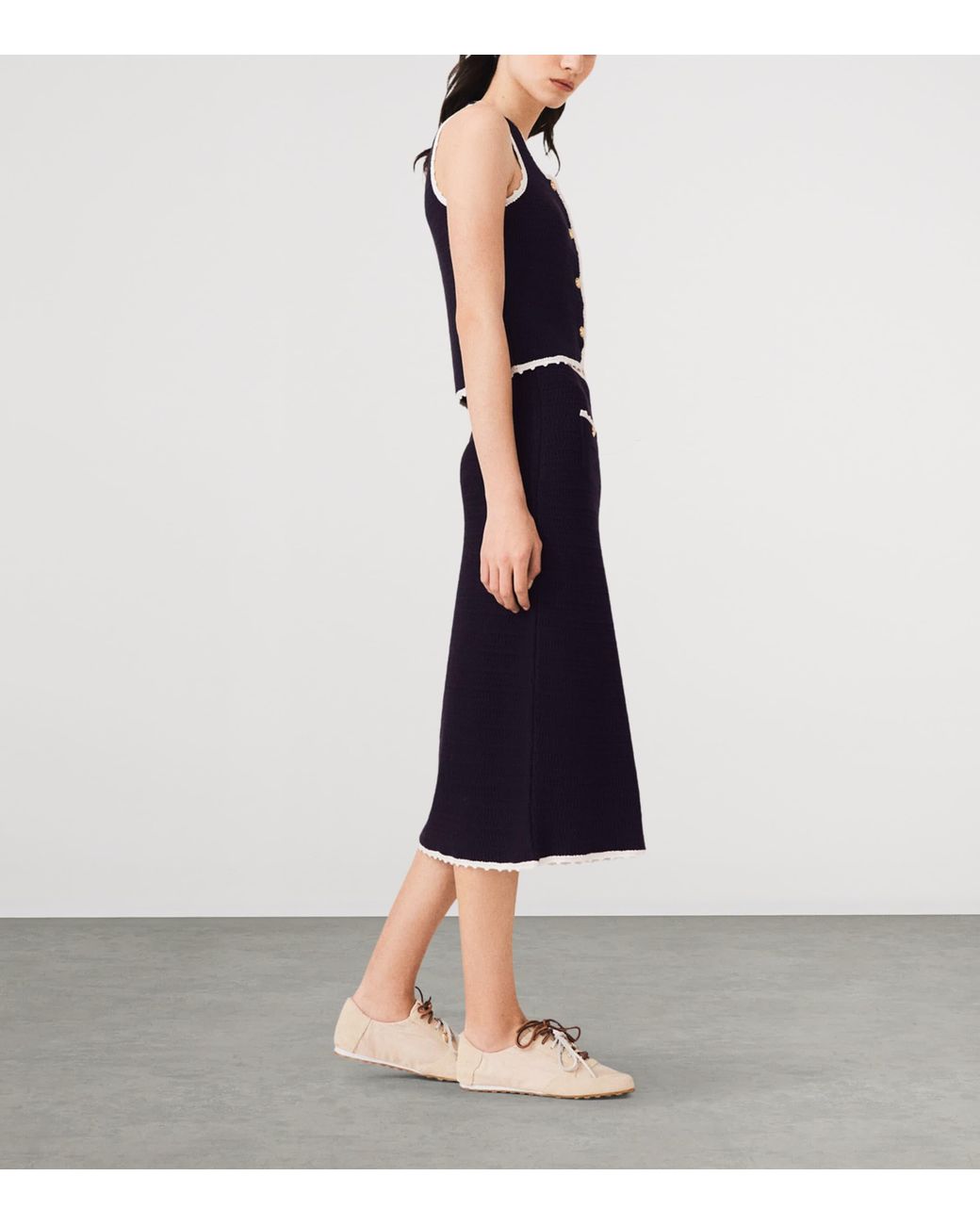 Maje Blue Knitted Midi Skirt