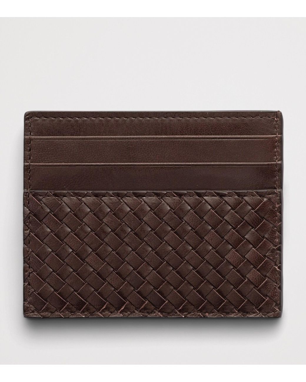 Prada Brown Leather Woven Card Holder for men