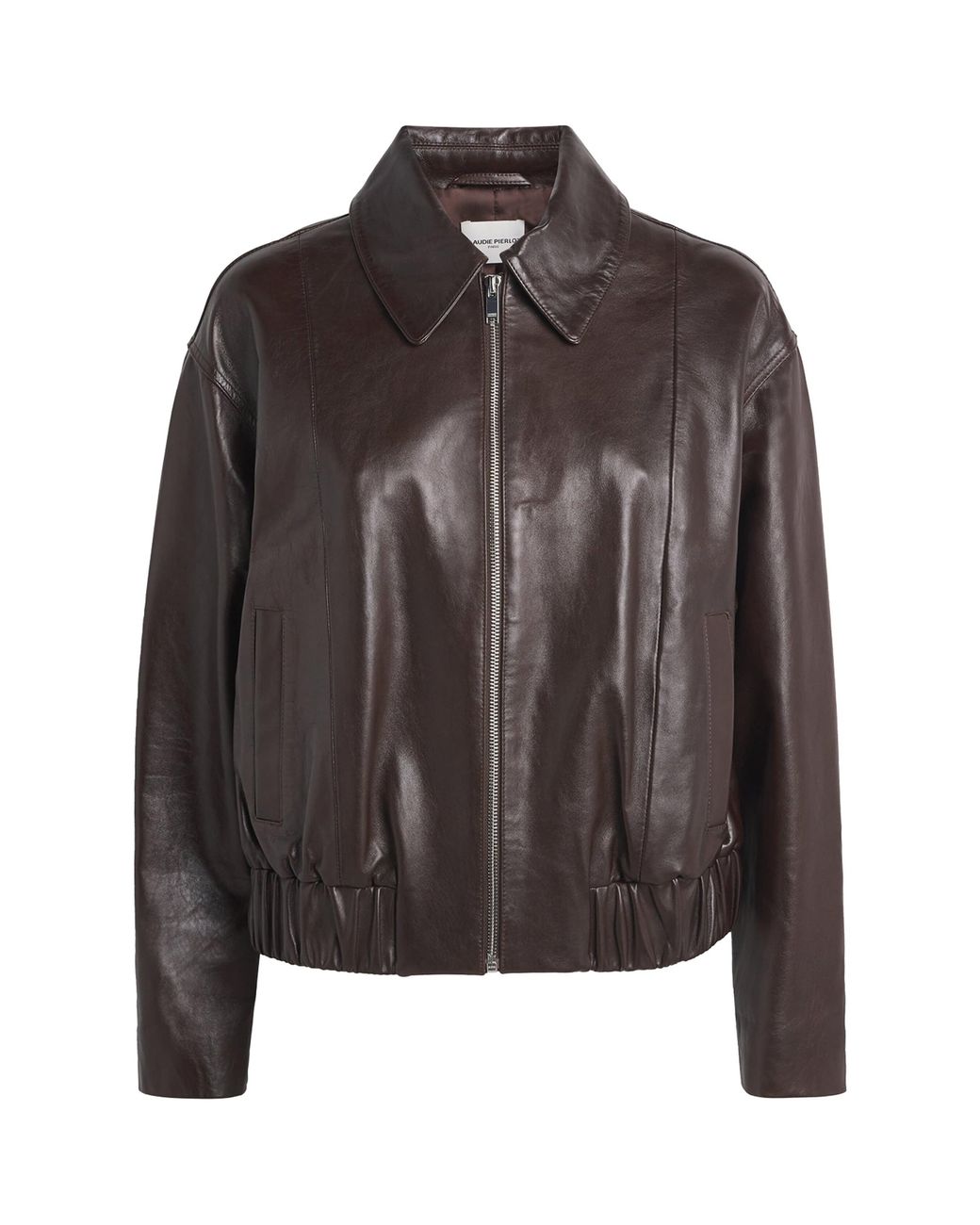 Claudie Pierlot Leather Zip-Up Jacket in Brown | Lyst