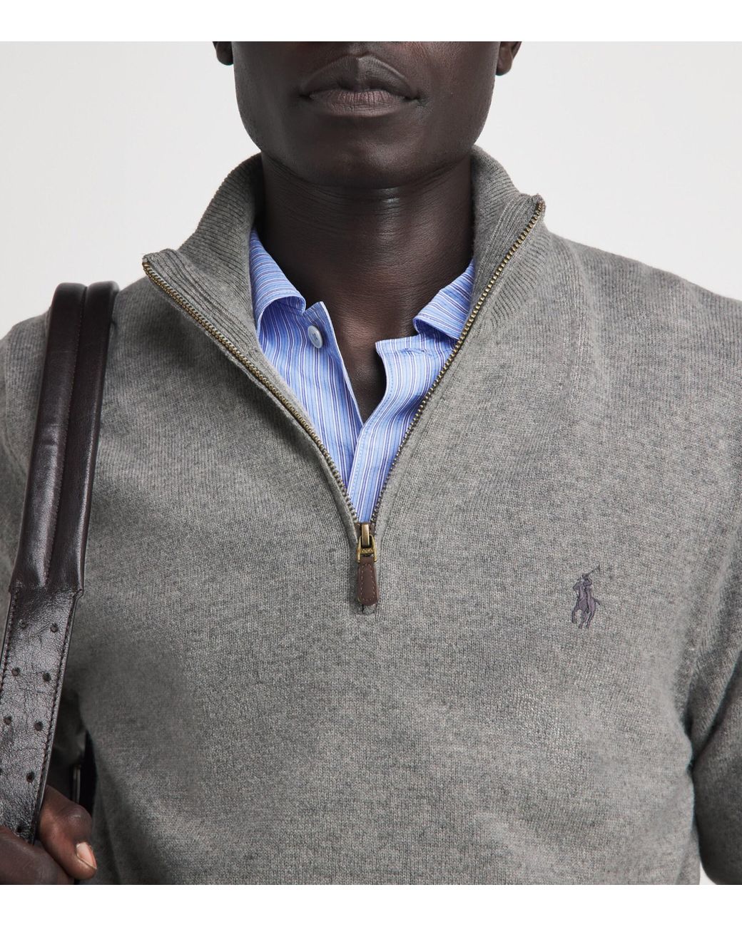 Polo Ralph Lauren Gray Wool Polo Pony Quarter-Zip Sweater for men