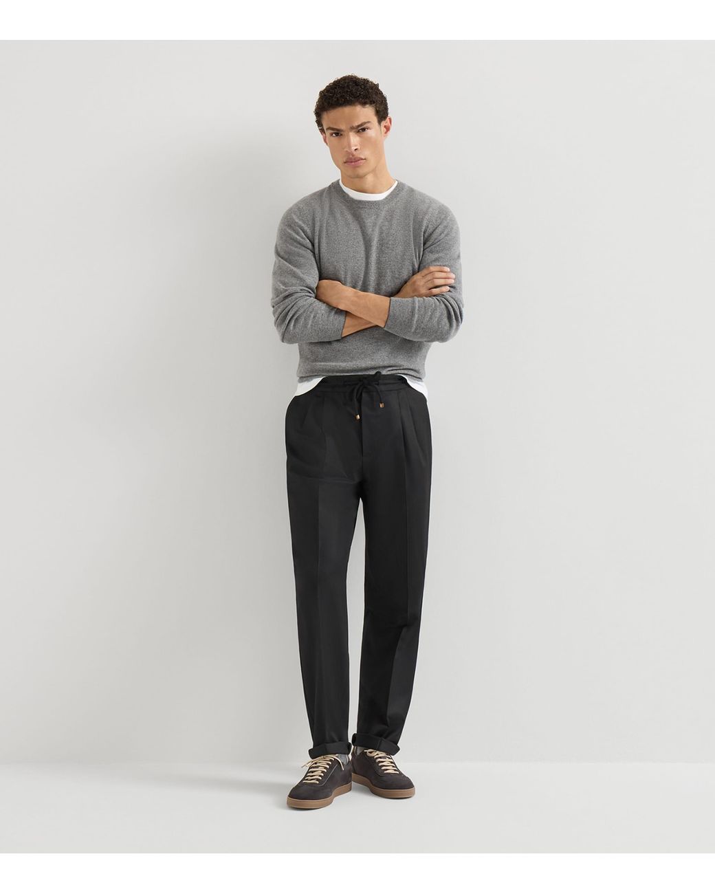 Brunello Cucinelli Black Virgin Wool Flannel Trousers for men