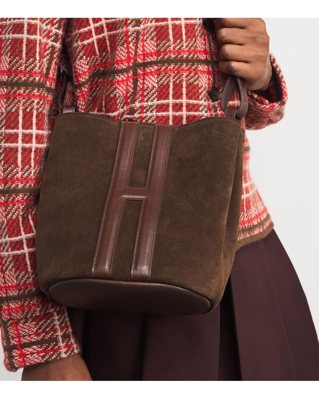 Harrods Brown X Tusting Small Suede H Cross-Body Bag