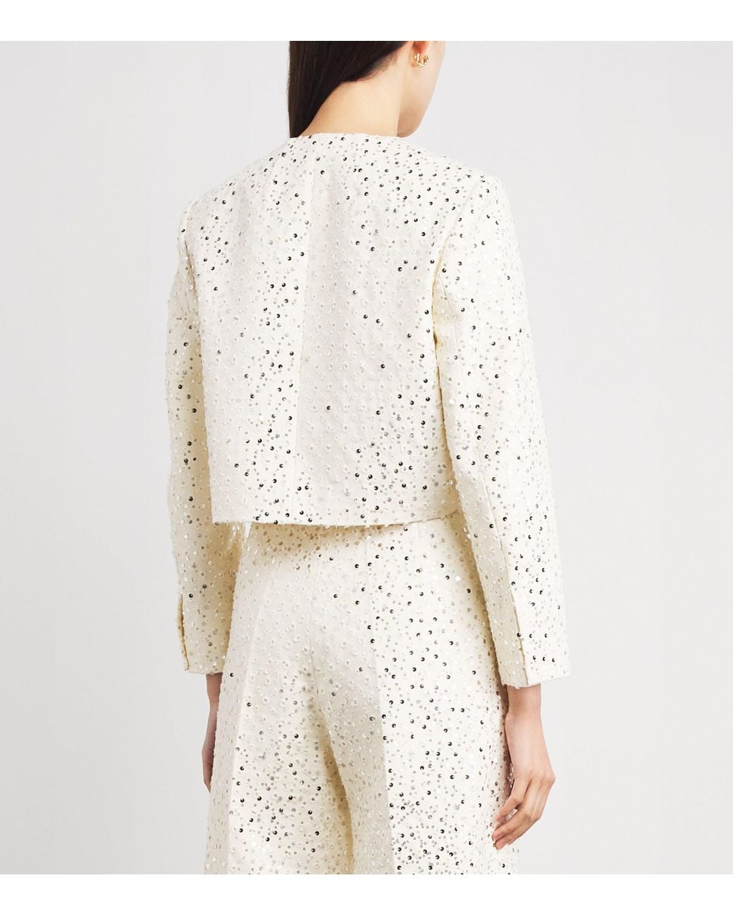 Sandro White Cotton-Blend Sequin Cropped Jacket