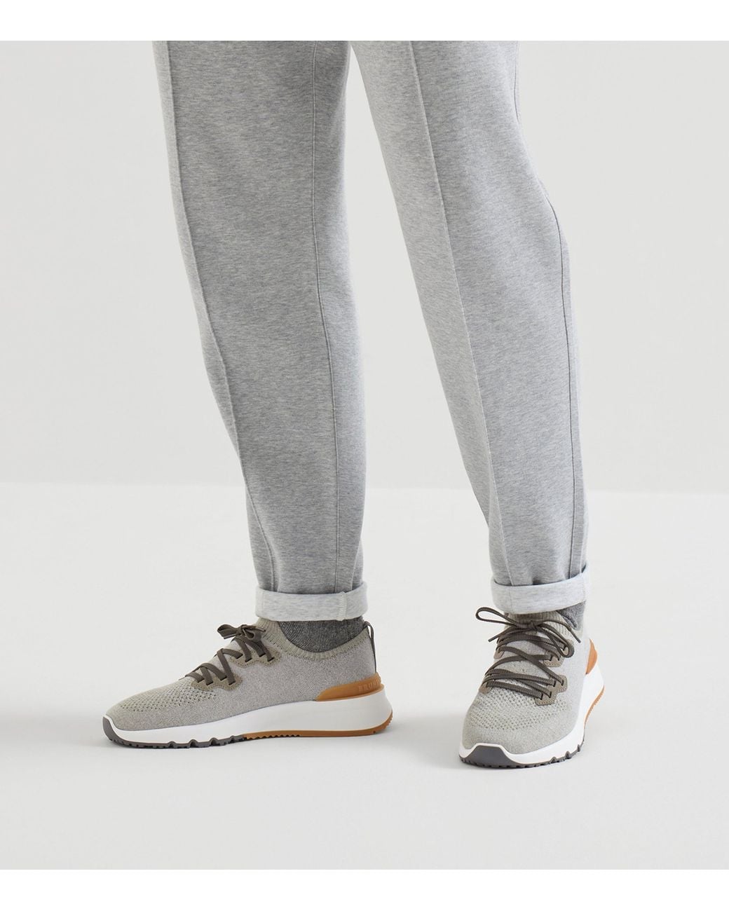 Brunello Cucinelli White Cotton-Blend Chiné-Knit Sneakers for men