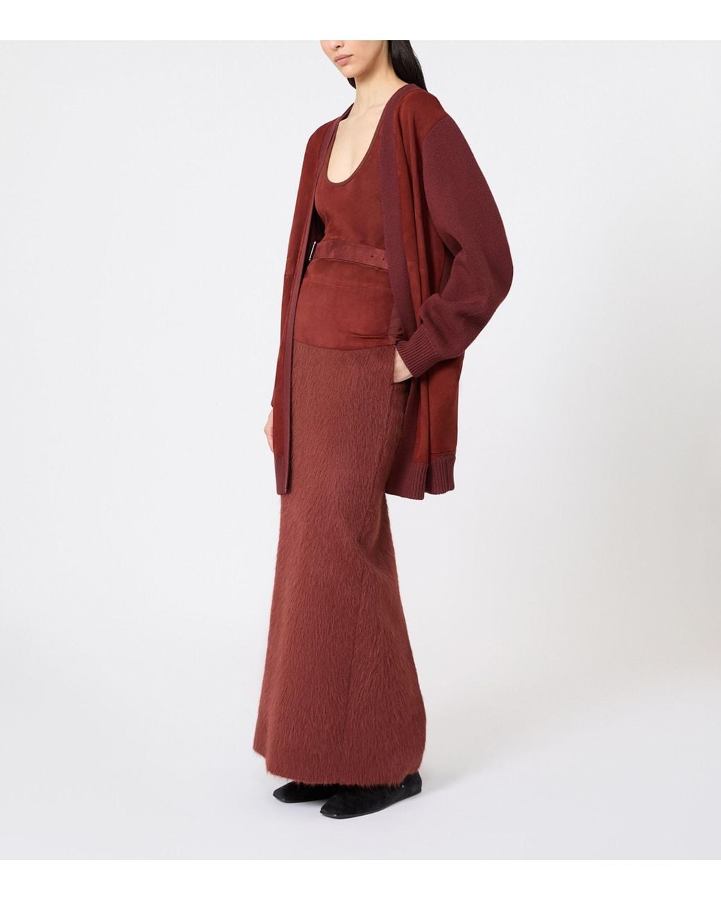 Max Mara Red Wool-Cashmere-Suede Cardigan