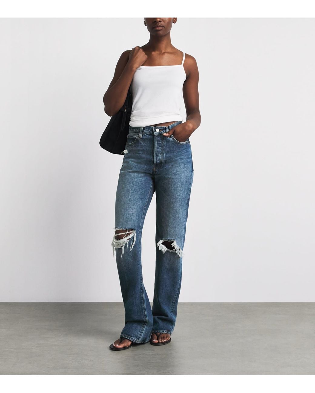 FRAME Blue Distressed The Vertical Straight Jeans