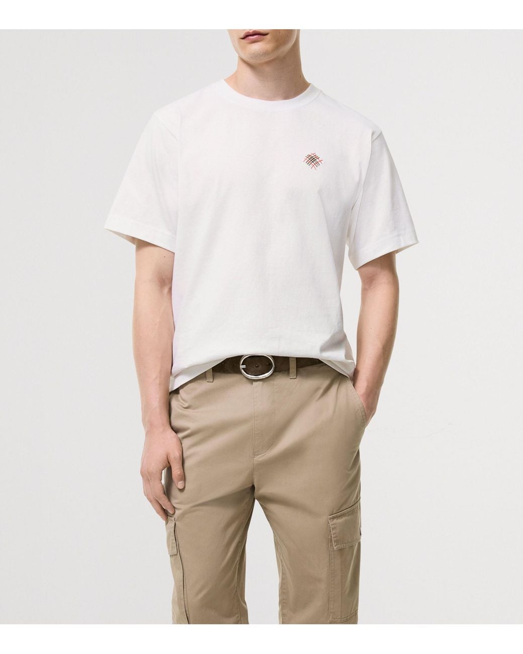 Burberry White Cotton Embroidered Logo T-Shirt for men