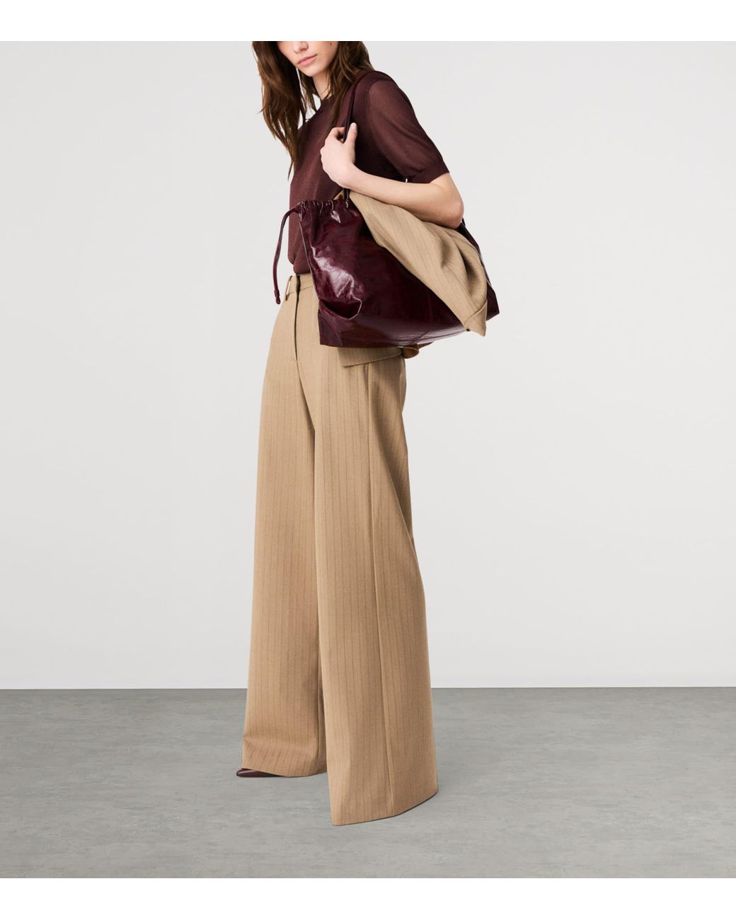 Maje Natural Wool-Blend Wide-Leg Trousers