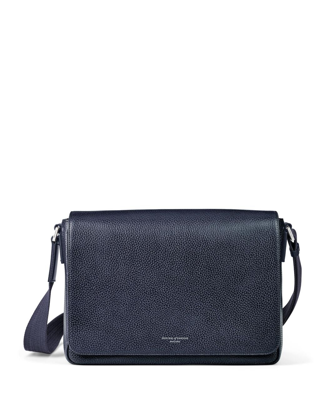 Aspinal Blue Leather Reporter Messenger Bag for men