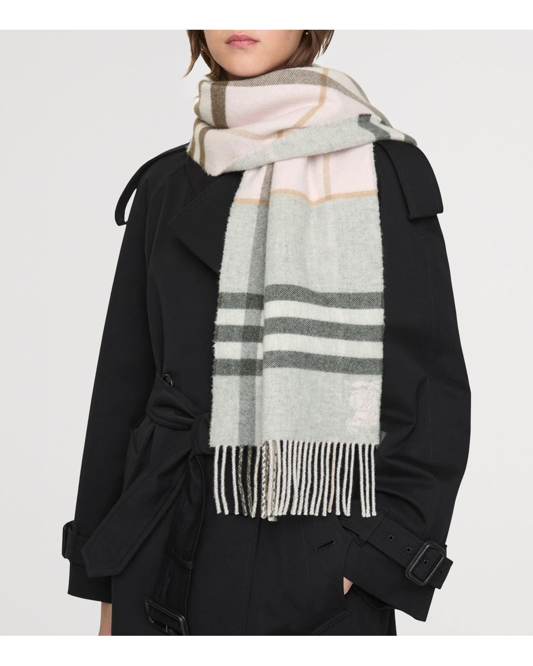 Burberry Pink Cashmere Contrast Check Scarf