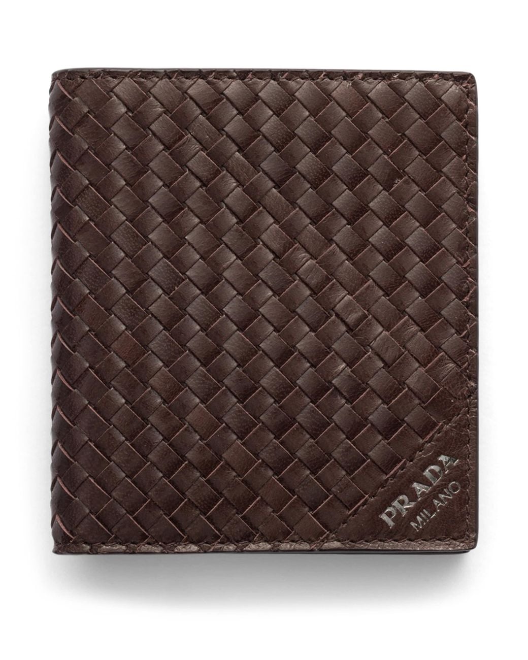 Prada Brown Leather Woven Wallet for men