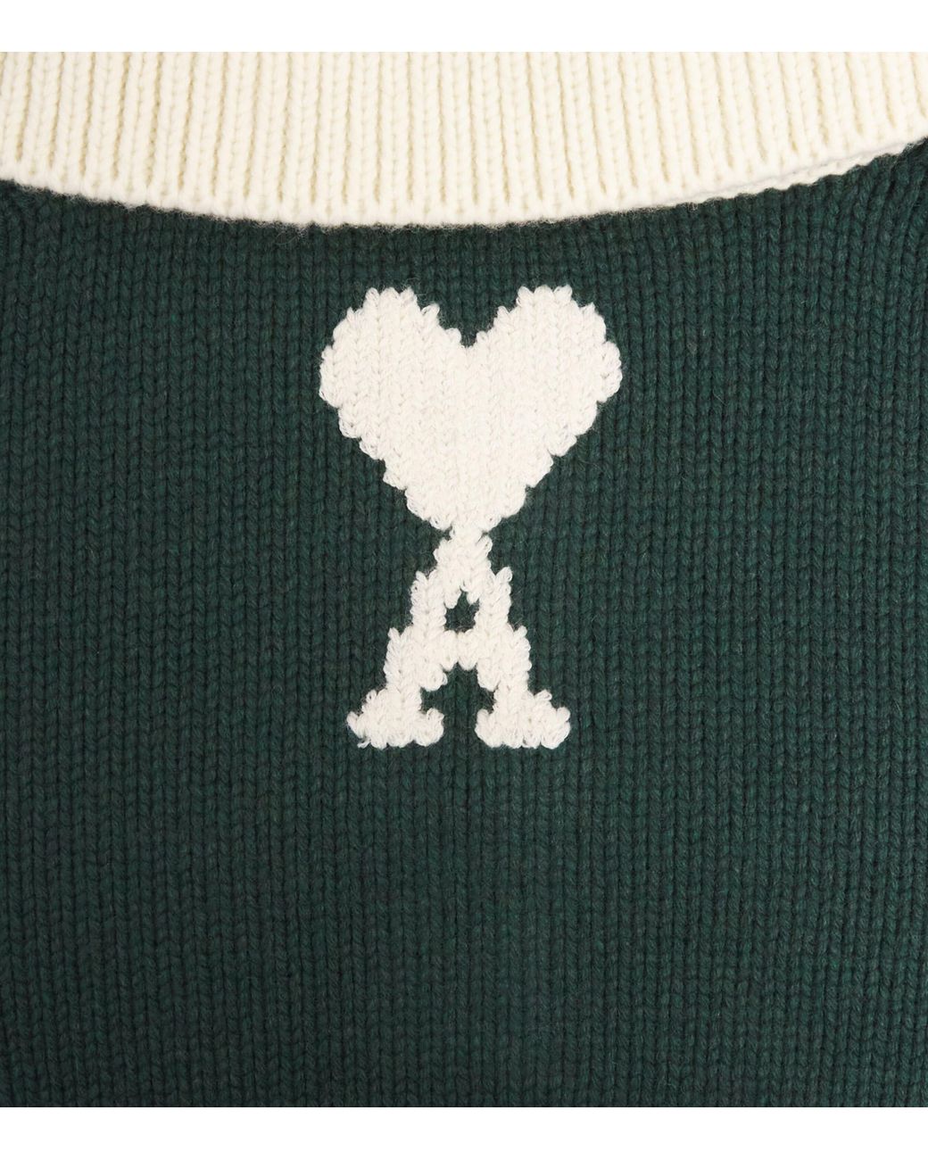 AMI Green Wool-Blend Intarsia Polo Sweater for men