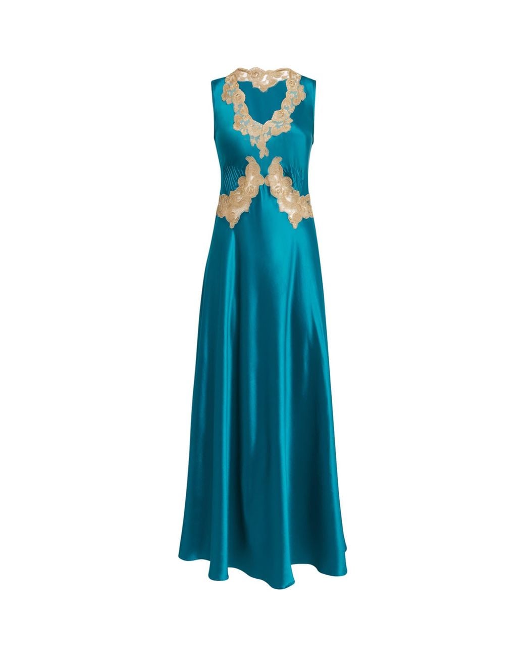 Loretta Caponi Blue Silk Lace Solas Slip Dress