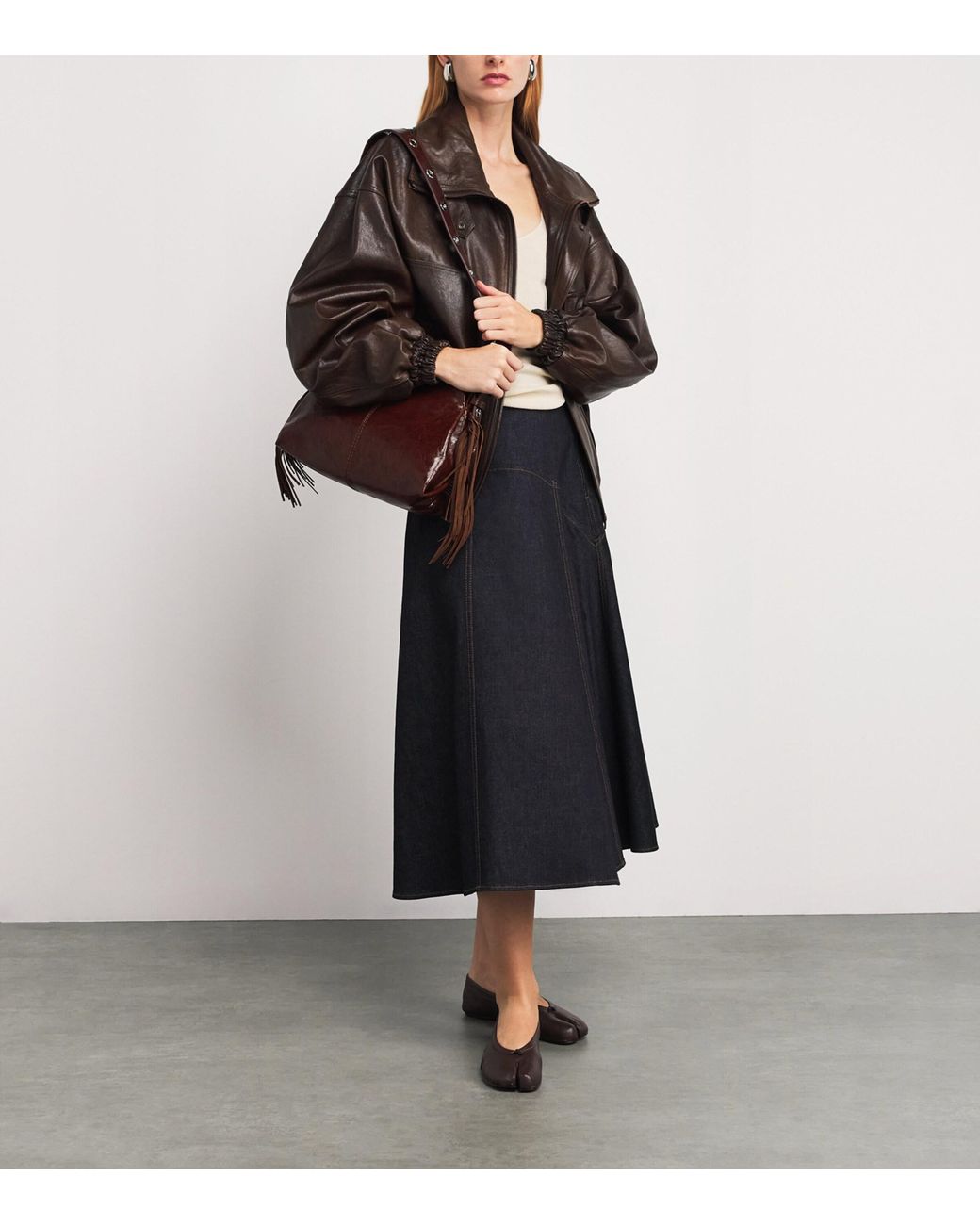 Maje Brown Cracked Leather Miss M Shoulder Bag